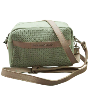 BOLSO PIEL NAPA PICADO VERDE 24 X 16 CM CARAMELO