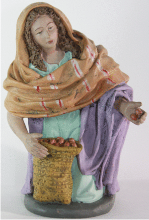 PASTORA DE RESINA CON SACO DE CASTAÑAS PARA FIGURAS DE 17 CM