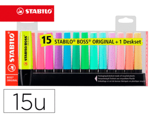 ROTULADOR STABILO BOSS FLUOR 15 COLORES PASTEL 