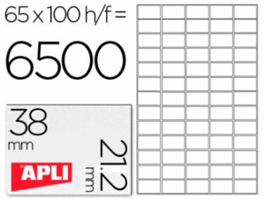 ETIQUETAS INKJET/LÁSER 38*21.2 - 65* HOJA- 100 HOJAS CANTOS RECTOS