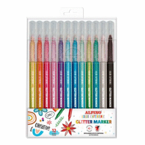 ROTULADOR ALPINO CON GLITER PACK 12 COLORES