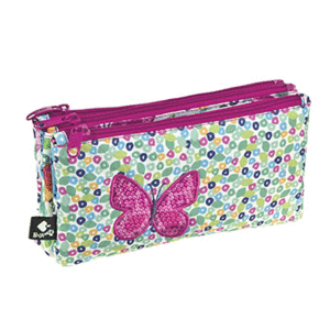 PORTATODO TRIPLE  ROSA CON FLORES BUSQUETS