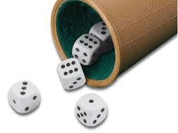 JUEGO DE LOS DADOS - CUBILETE FORRADO Y 5 DADOS