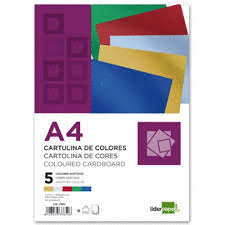 CARTULINA A/4 COLORES MEATLIZADOS 50 HOJAS, 5 POR COLOR