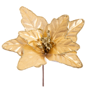 FLOR NAVIDEÑA POINSETIA TEJIDO ORO 28 CM.