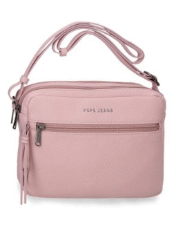 BOLSO BANDOLERA DOS CREMALLERAS PEPE JEANS ROSA CLARO 26 X 19 CM