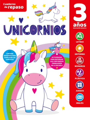 CUADERNO DE REPASO TEMATICO LUMINISCENTE 3 AÑOS UNICORNIOS