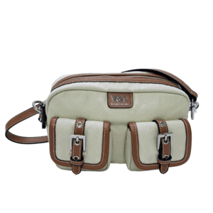 BOLSO VICCTORIO Y LUCCHINO BEIG Y CUERO CON BOLSILLOS 23*17 CM